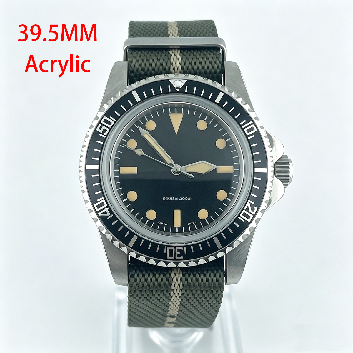 Tropic Strap Vintage - 39.5mm 다이버 레트로 시계, 캘린더 없음,